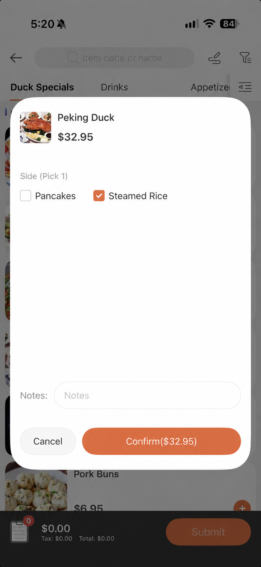 Yammii iPhone ordering and modifier selection